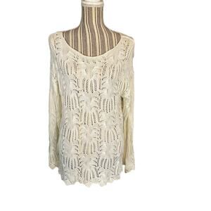 Eight Eight Eight White Long Sleeve Cotton Knit Sweater Blouse Women Sz XL